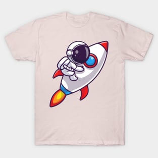 Astronaut Riding Rocket Cartoon T-Shirt